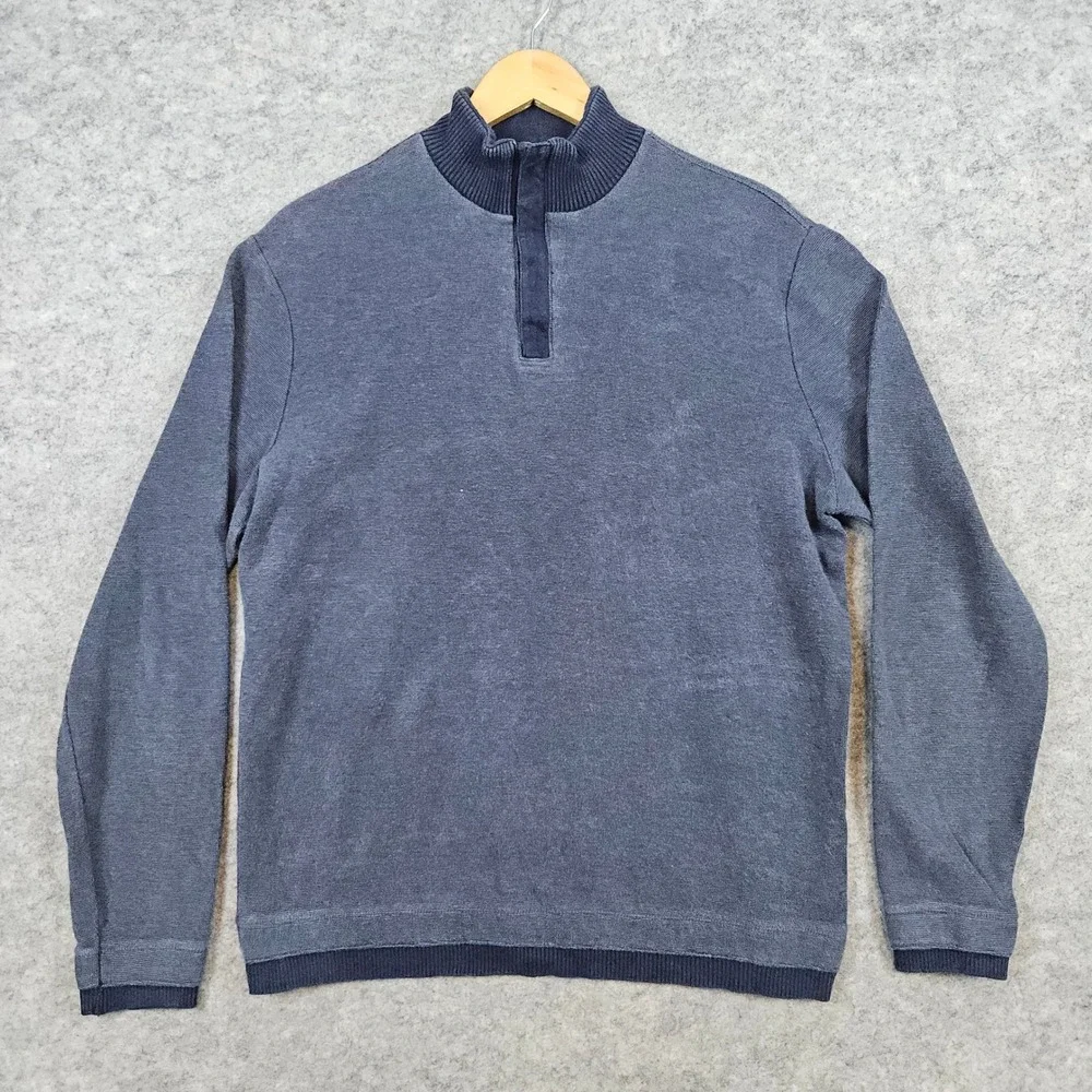 Banana Republic Men's 1/4‎ Quarter Zip Sweater Size M Blue 100% Cotton Preppy
